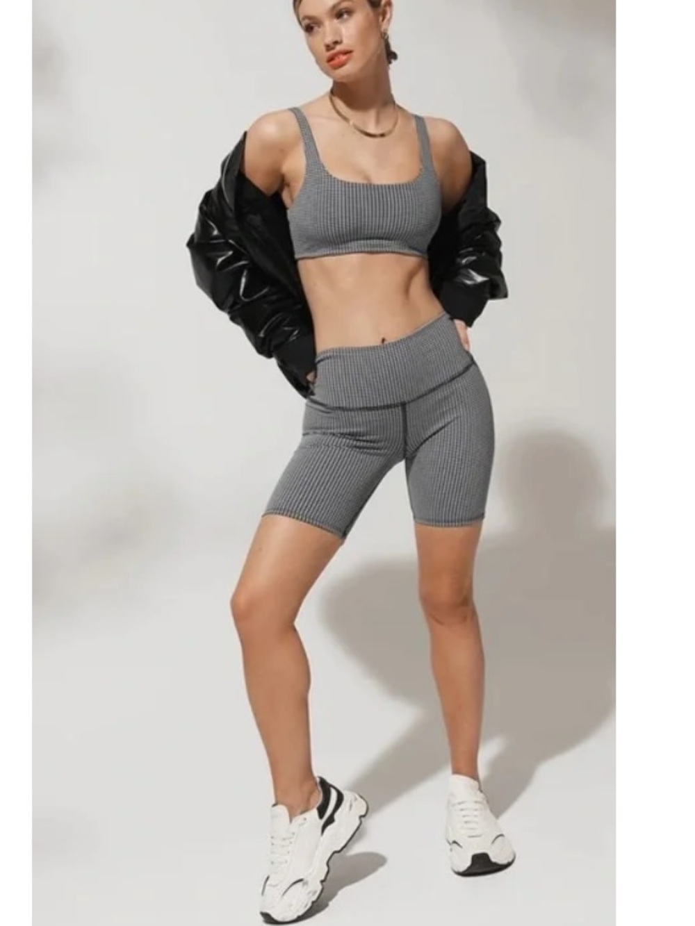 Alo Gray Houndstooth Bike Shorts